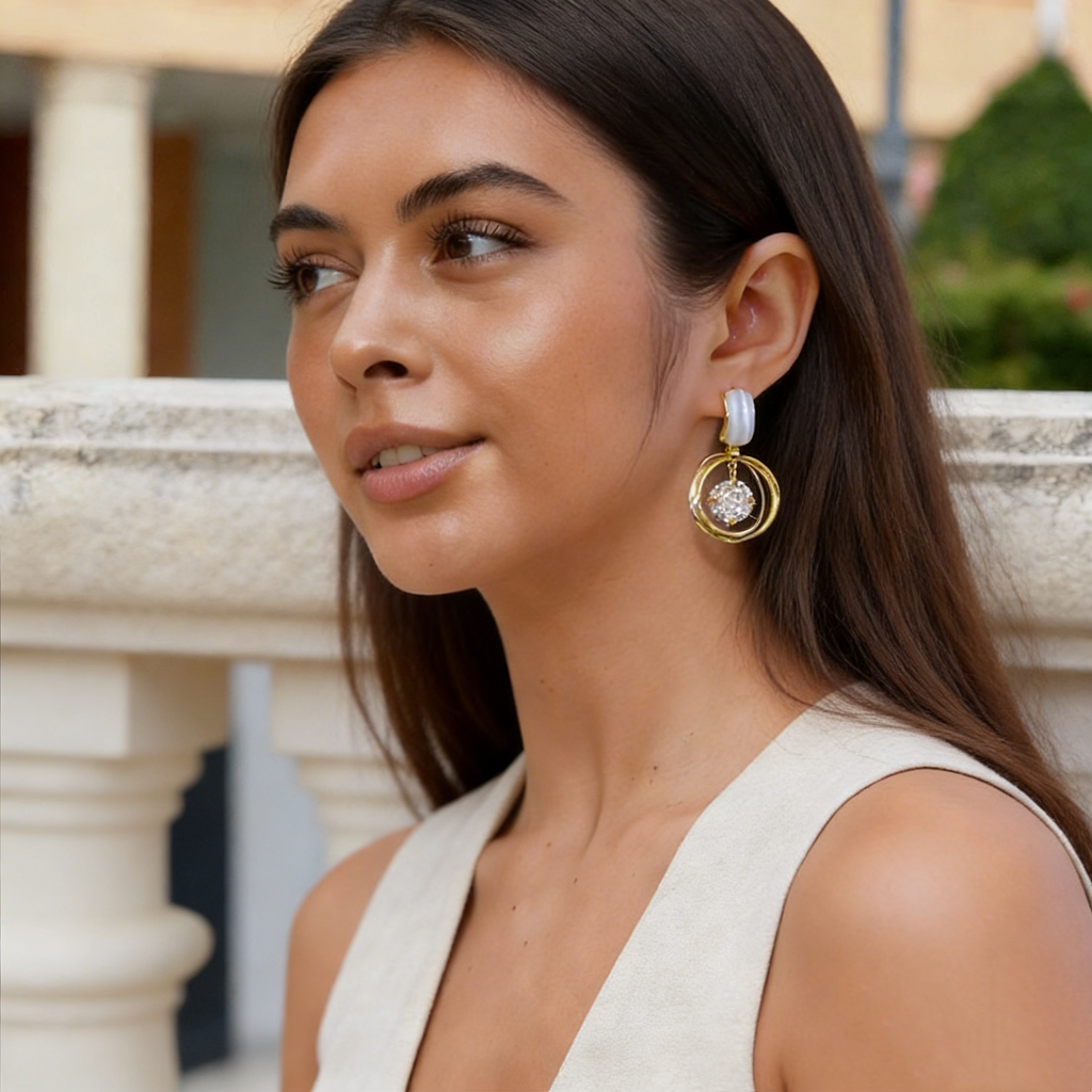 Natural Shell Multi-Hoop Drop Stud Earrings