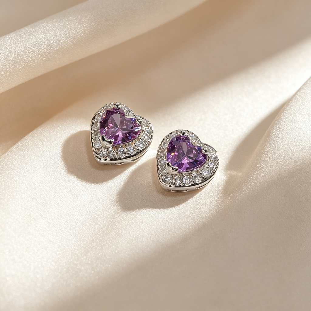 Heart Crystal Halo Stud Earrings