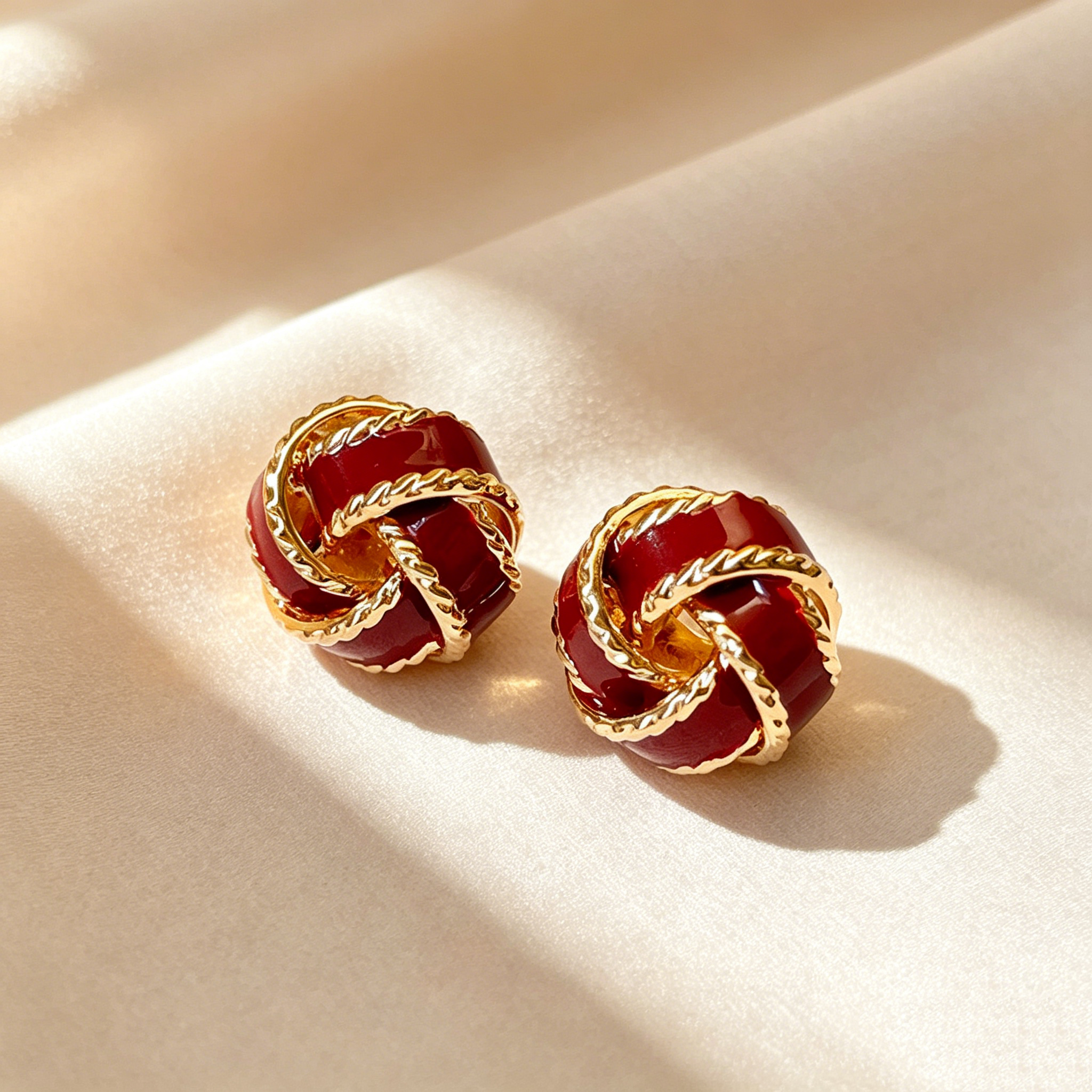 Vintage Knot Red Agate Stud Earrings