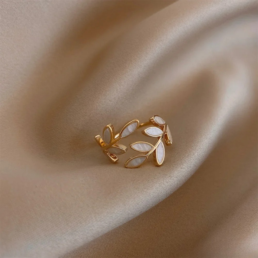 Adjustable White Opal and Gold Ring