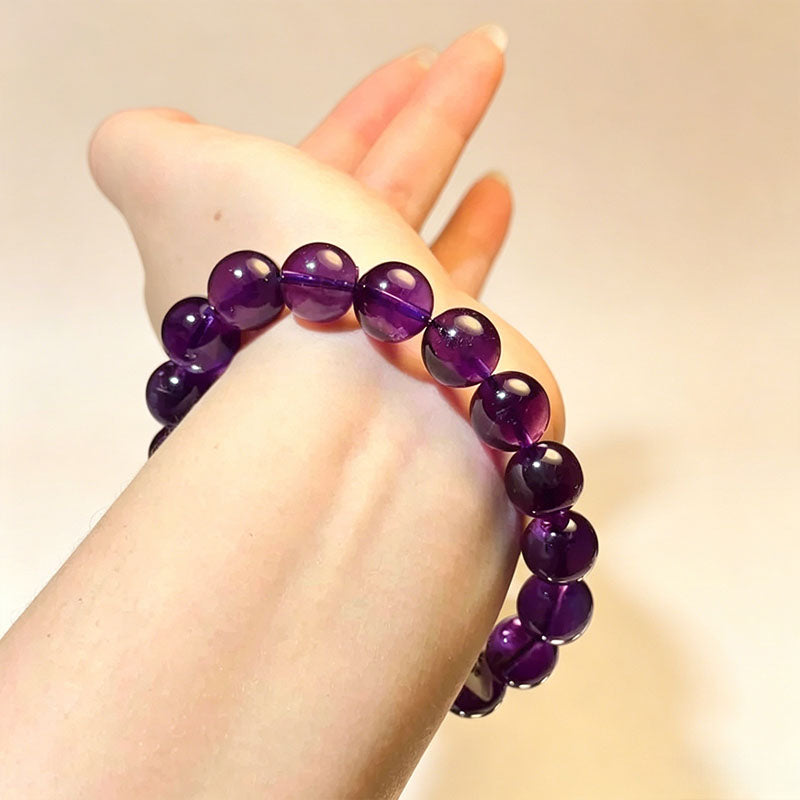Natural Amethyst Round Bead Bracelet