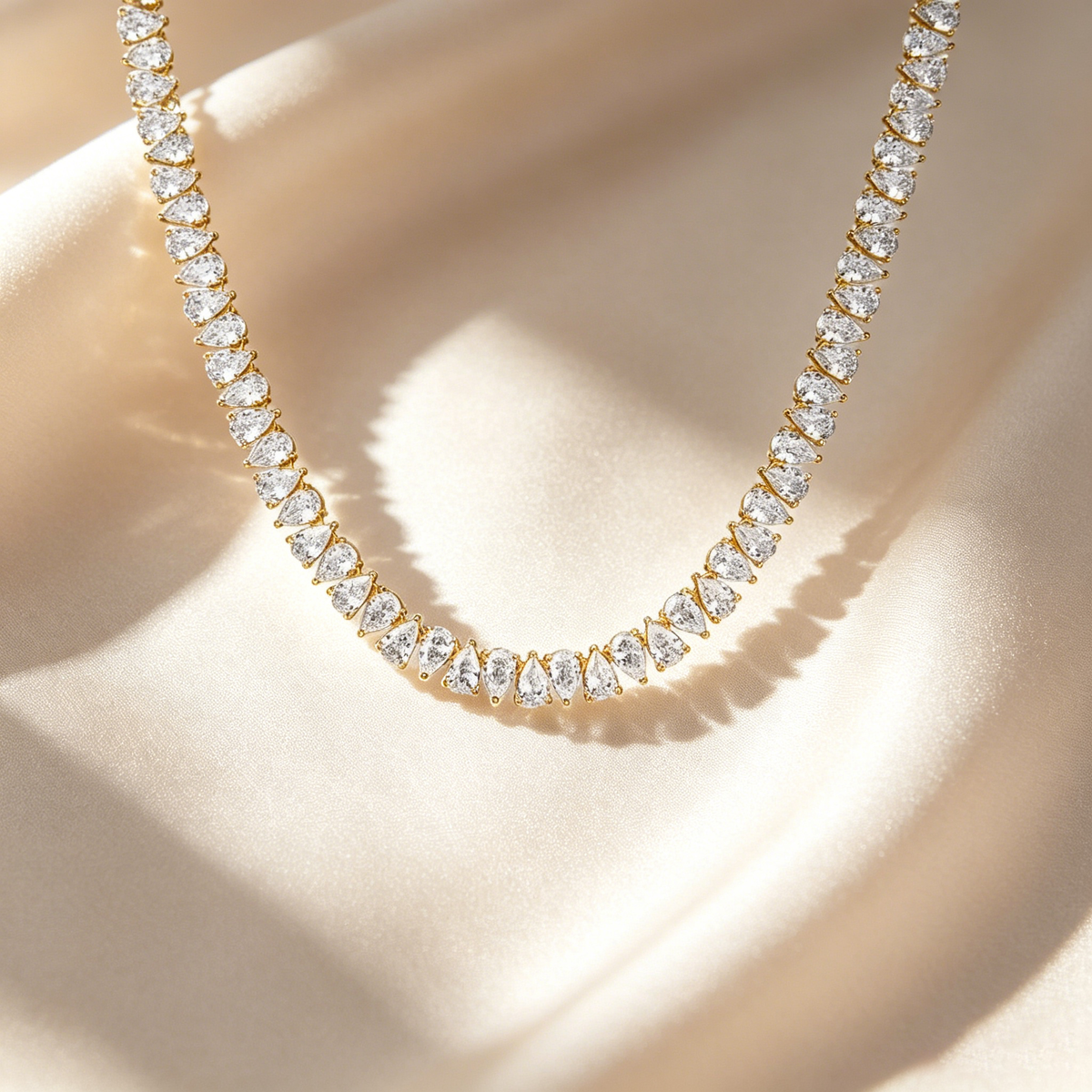 Pear-Shaped Full-Diamond Tennis Necklace