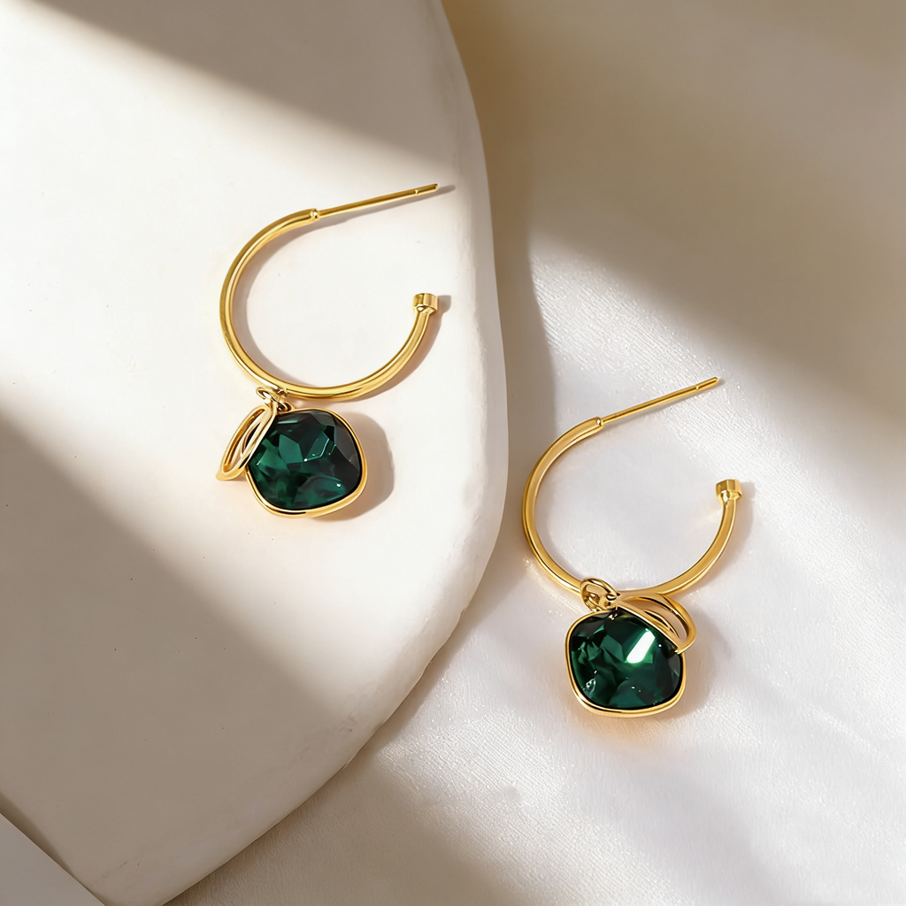 Emerald Double-Layer Earrings