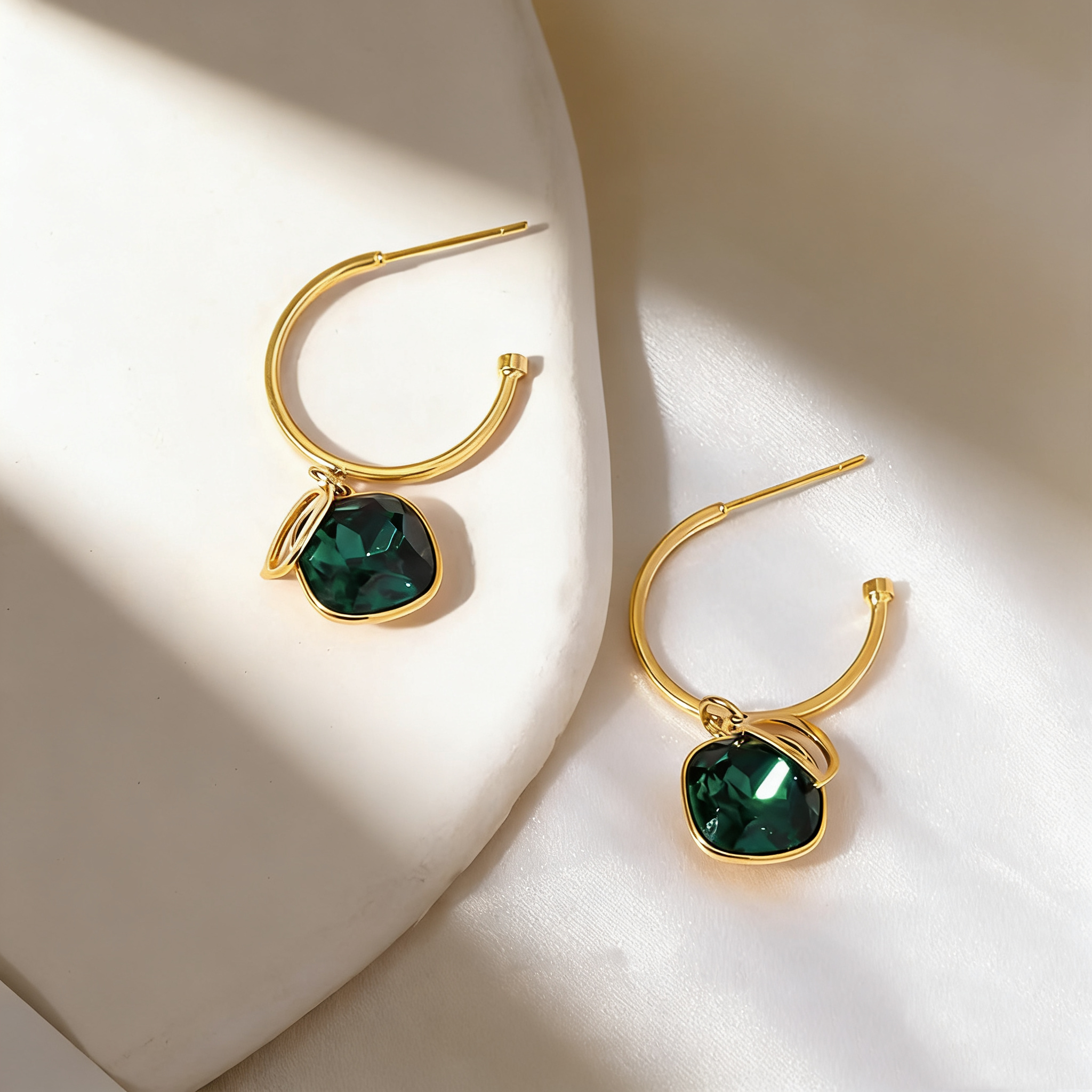 Emerald Double-Layer Earrings