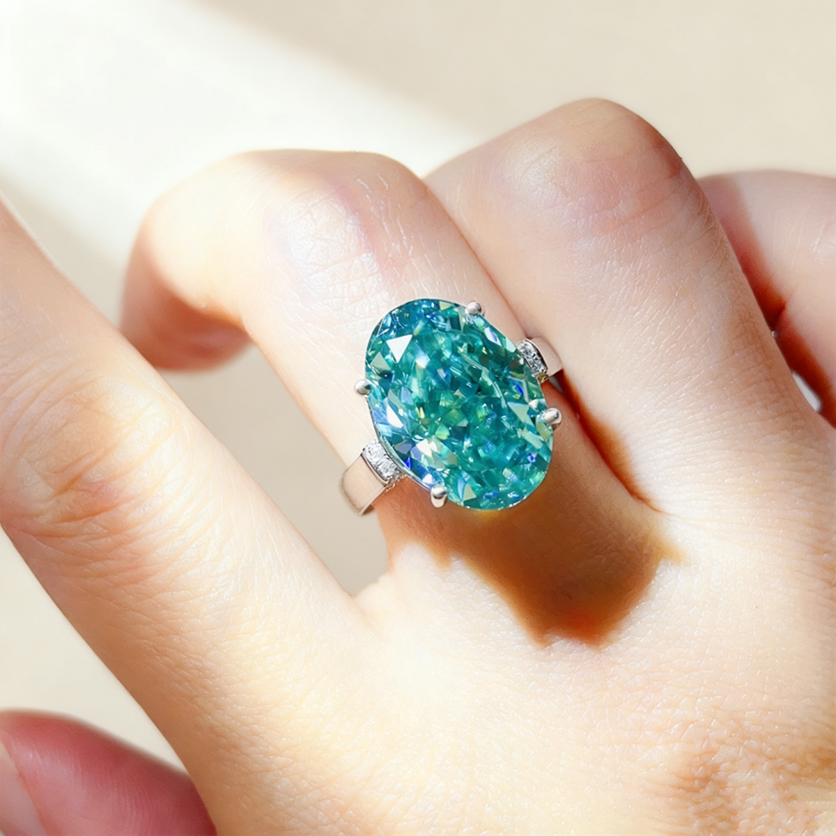 Green Frosted Oval-Cut Diamond Ring