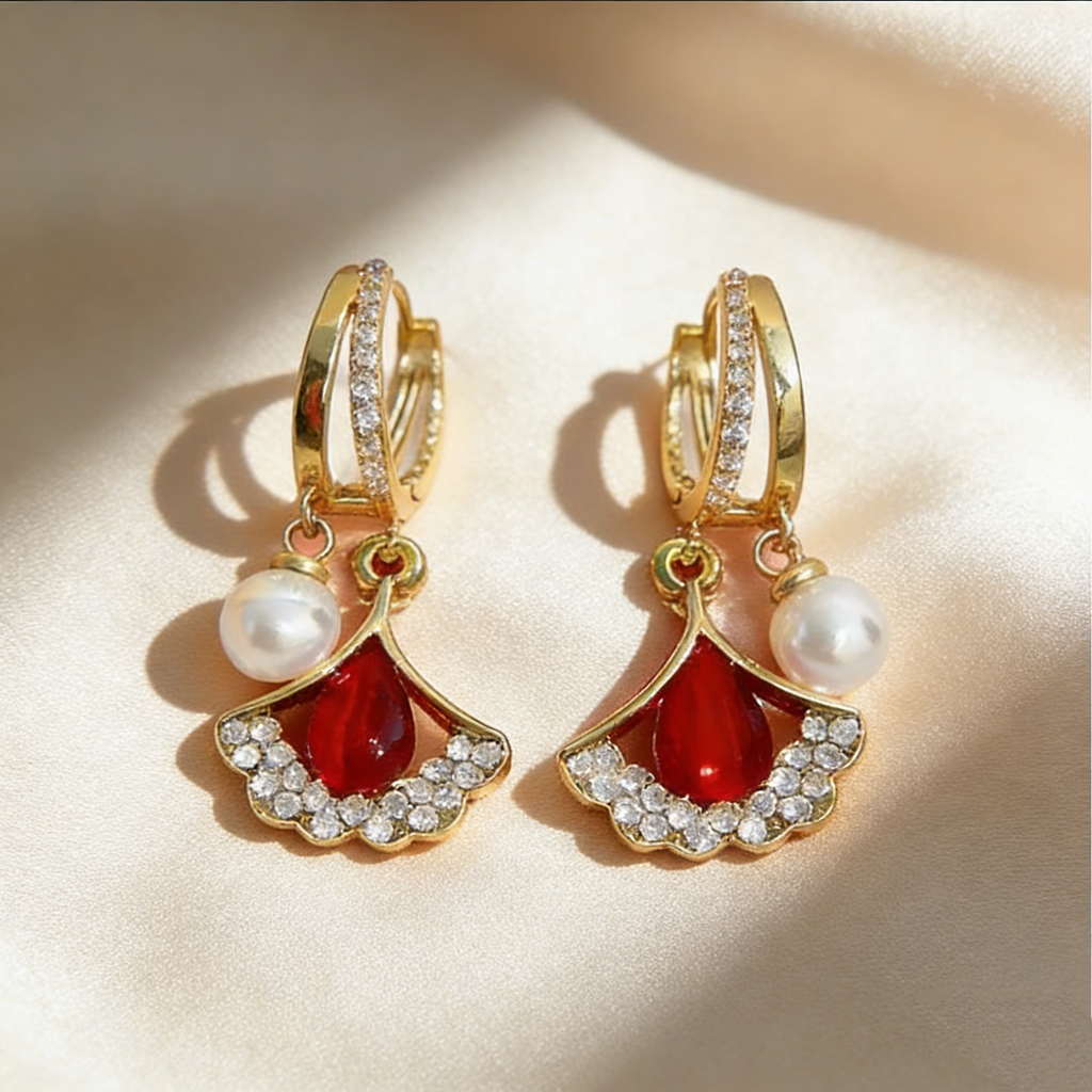 Ginkgo Leaf Pearl Earrings
