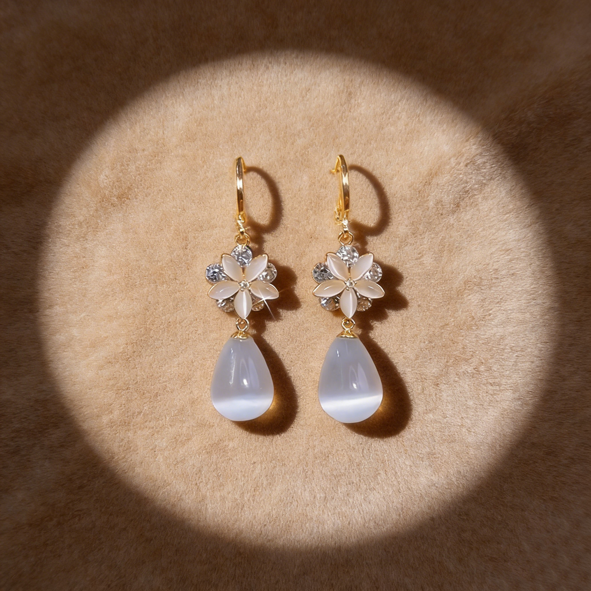 Natural Cat's Eye Flower Drop Earrings
