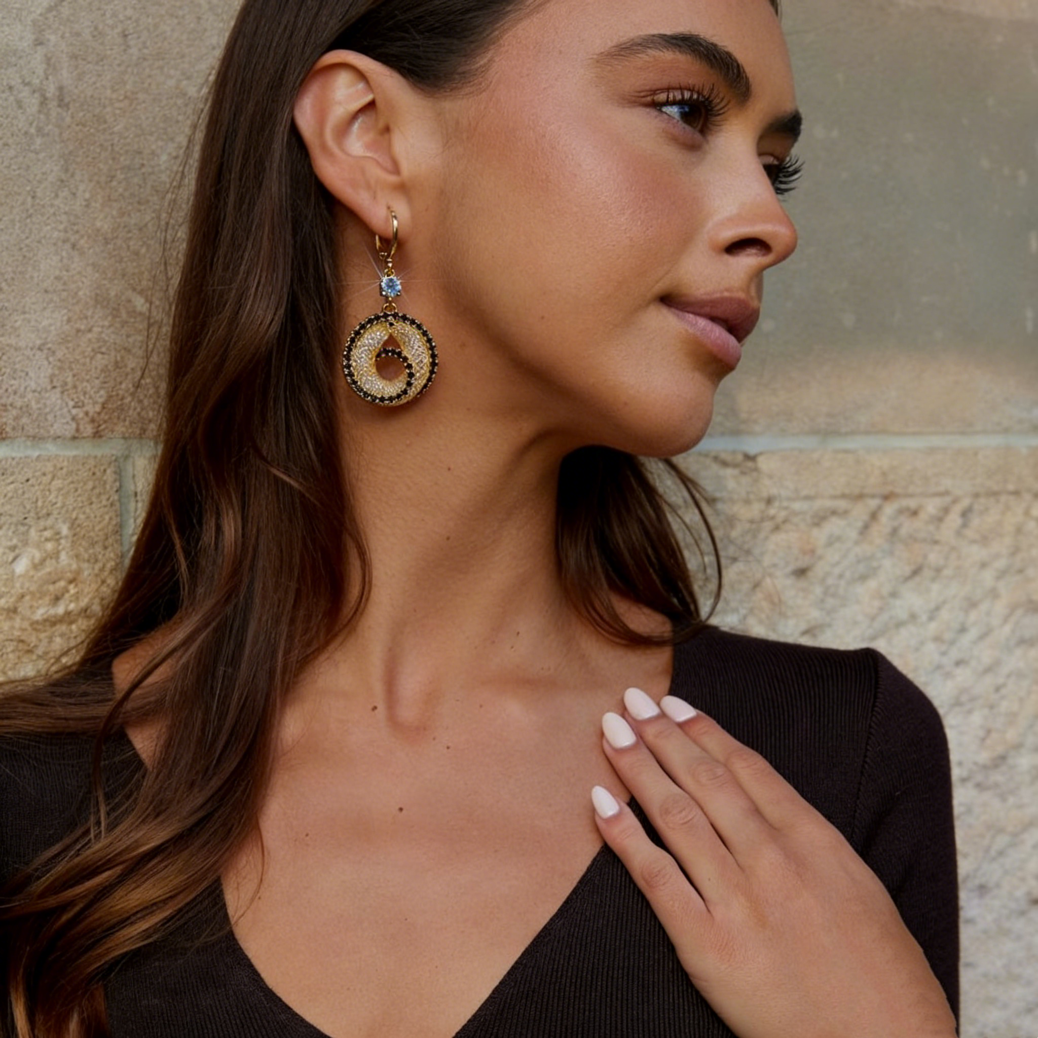 Elegant Black Crystal Pendant Earrings