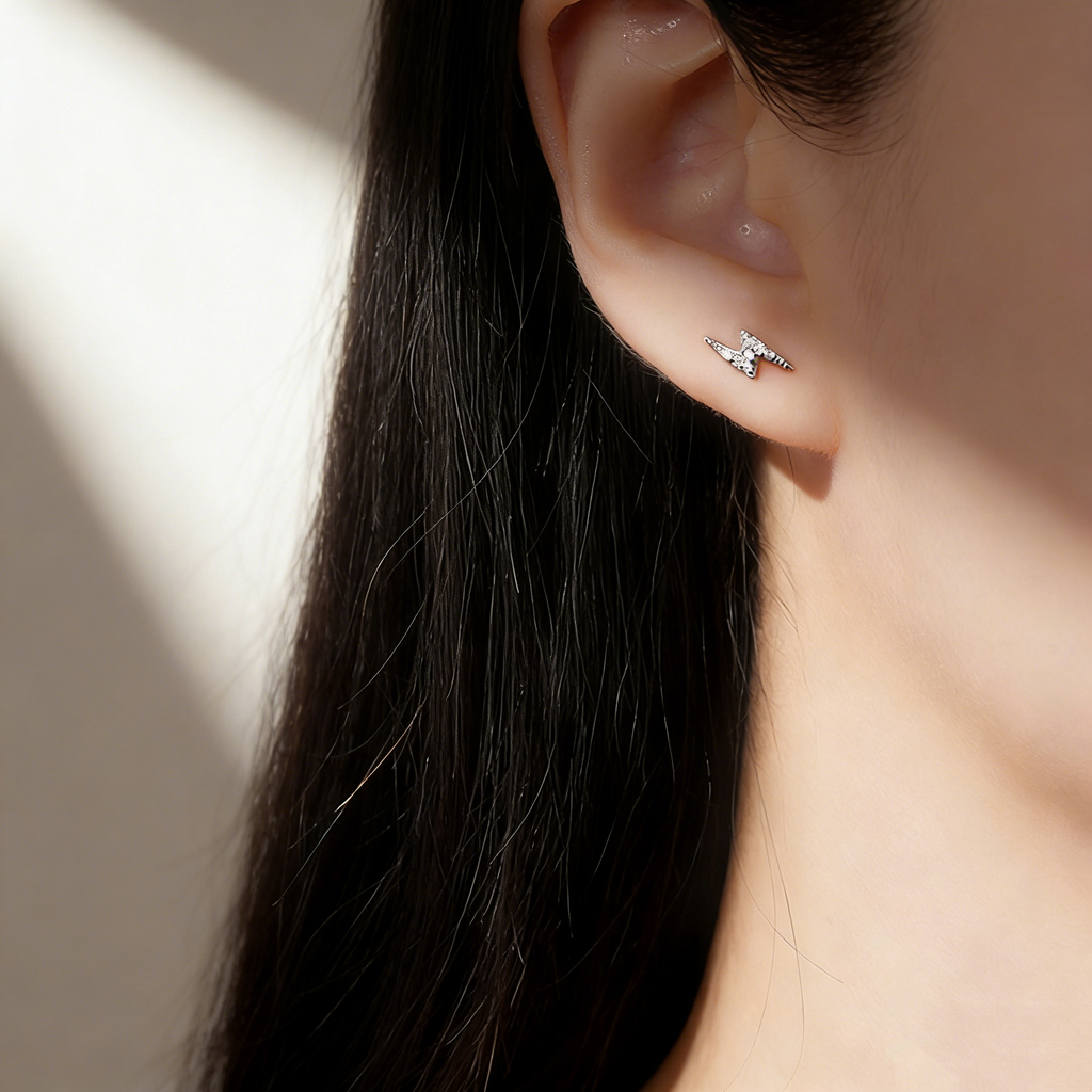 Minimalist Lightning Stud Earrings