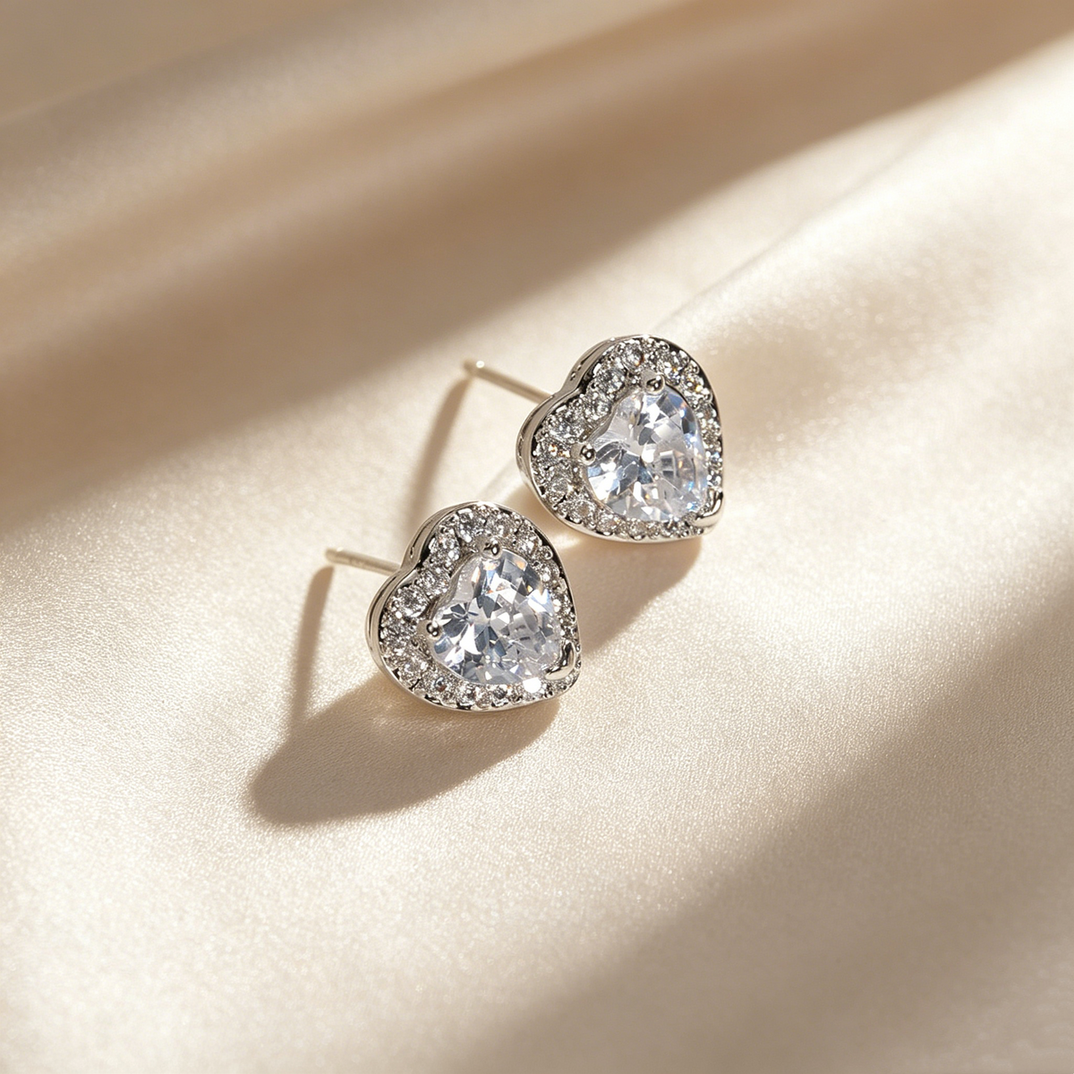 Heart Crystal Halo Stud Earrings