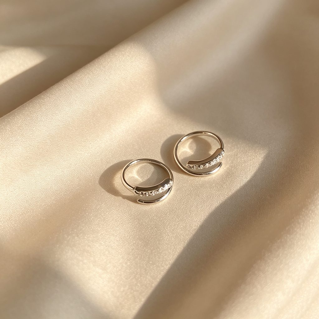 Sparkling Hoop Earrings &  Wave Ear Cuff Set