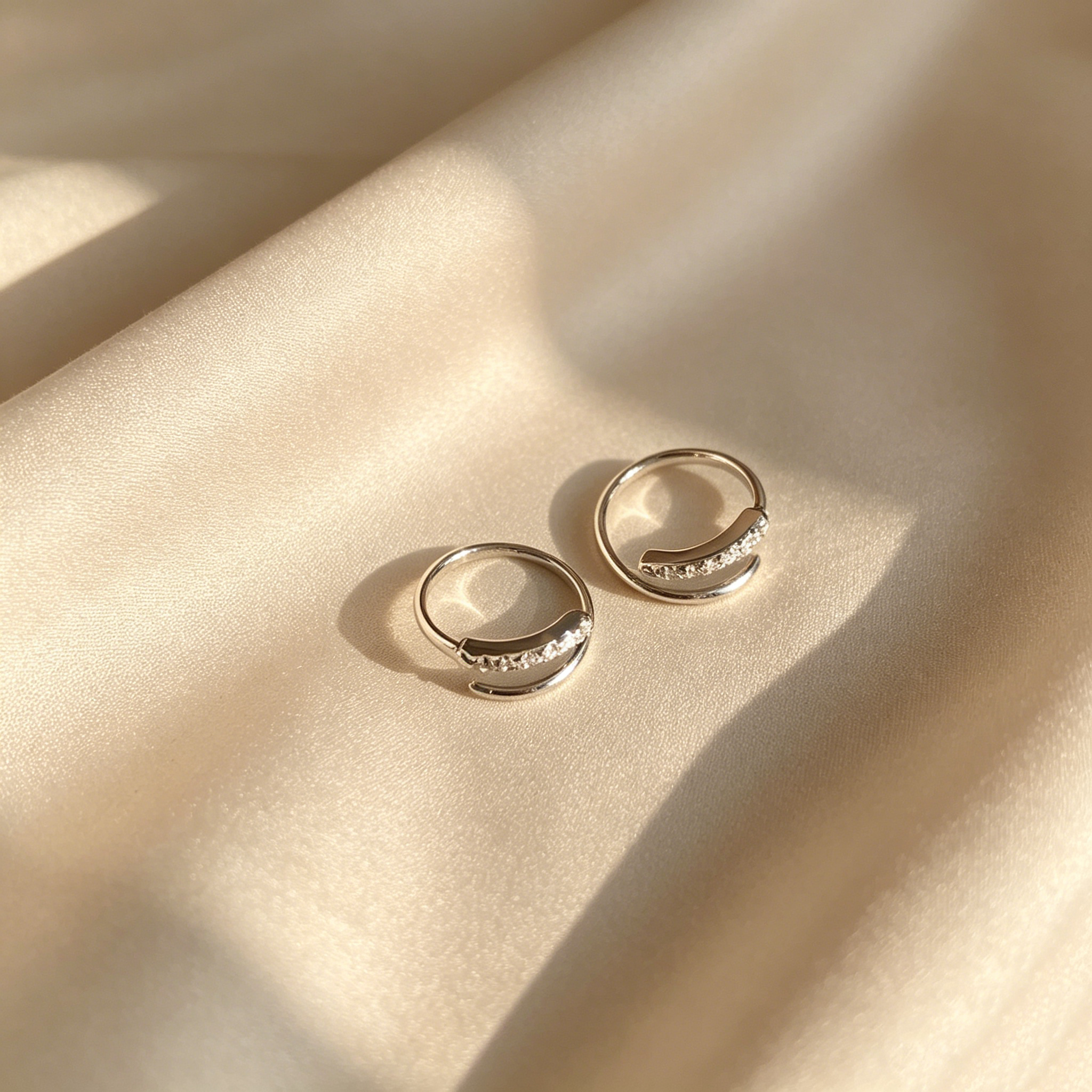 Sparkling Hoop Earrings &  Wave Ear Cuff Set