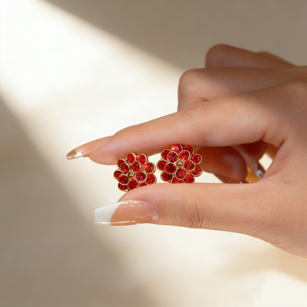 Ruby Double-Layer Floral Earrings