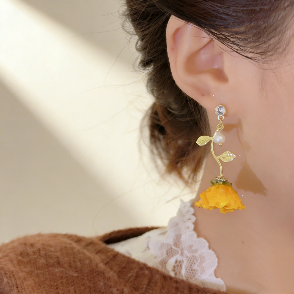 Handcrafted Yellow Rose Pearl Earrings