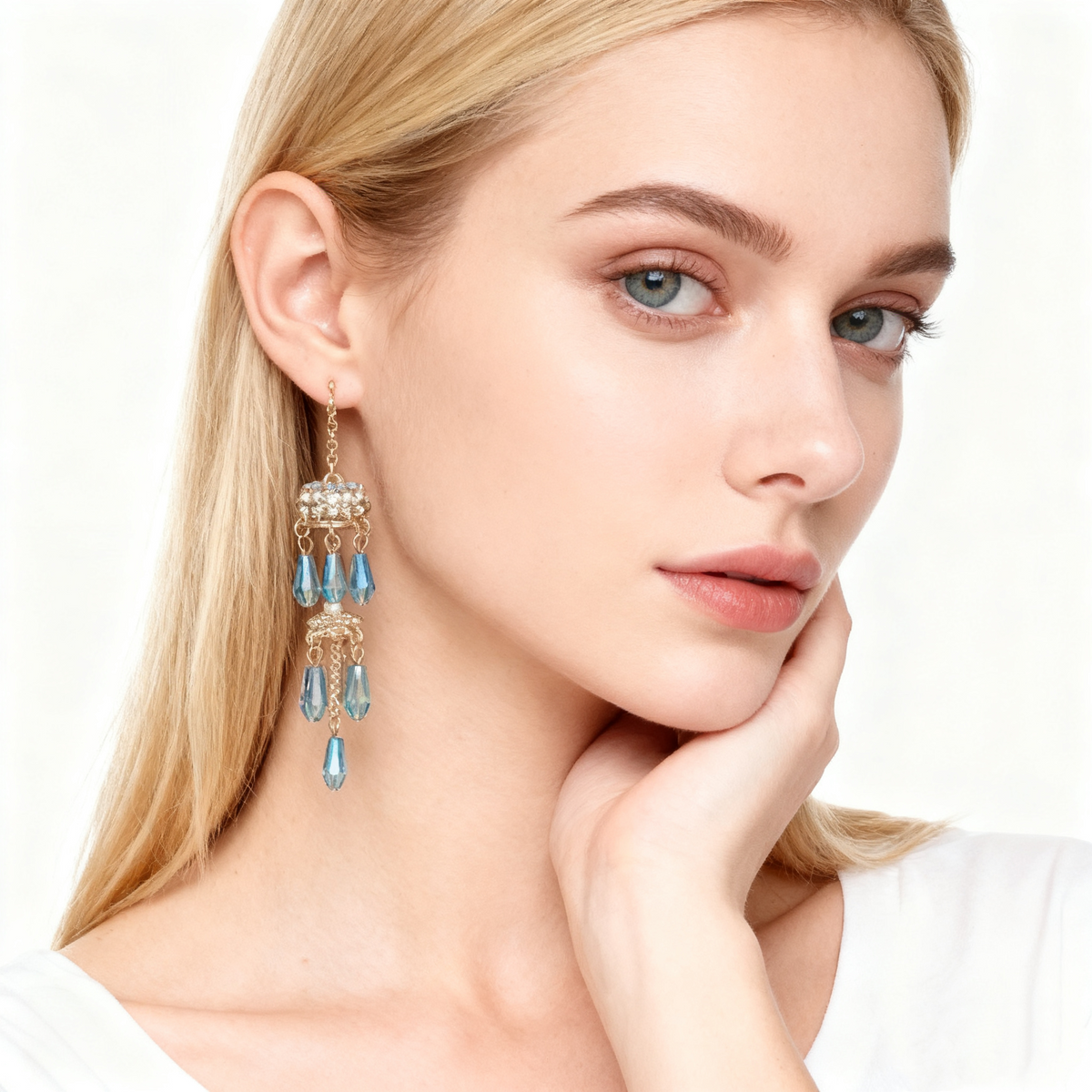 Blue Crystal Tassel Earrings