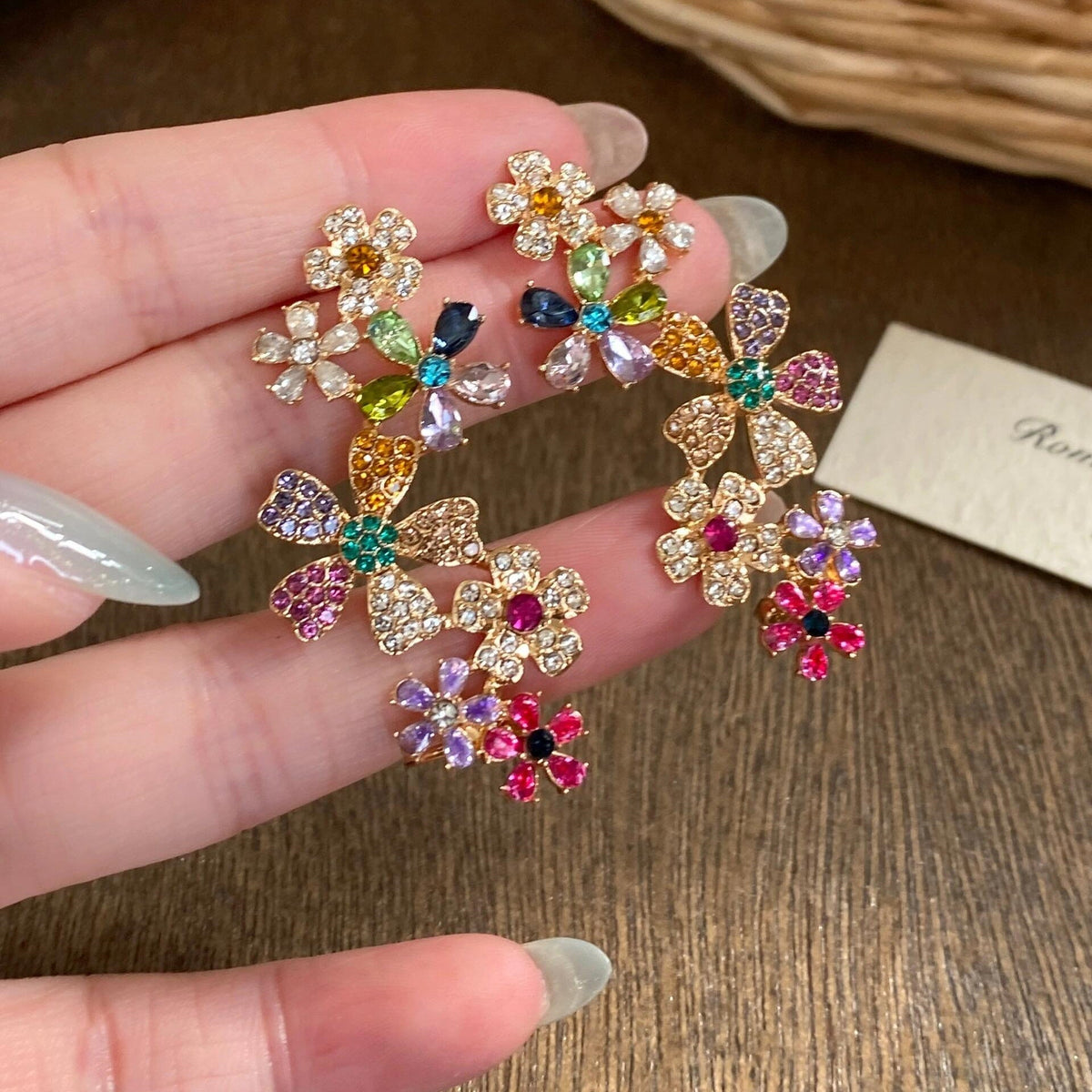 Colorful crystal flower earrings