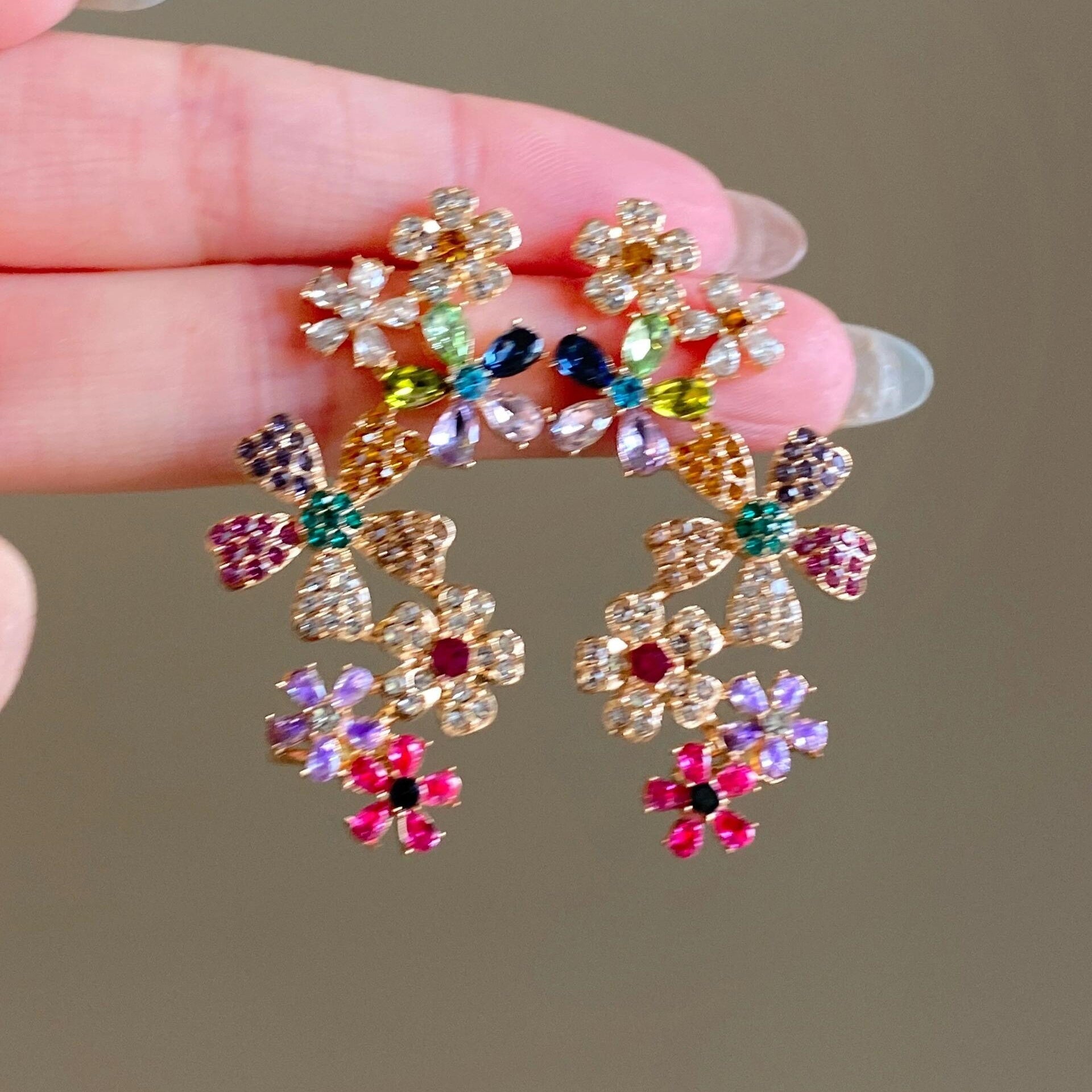 Colorful crystal flower earrings