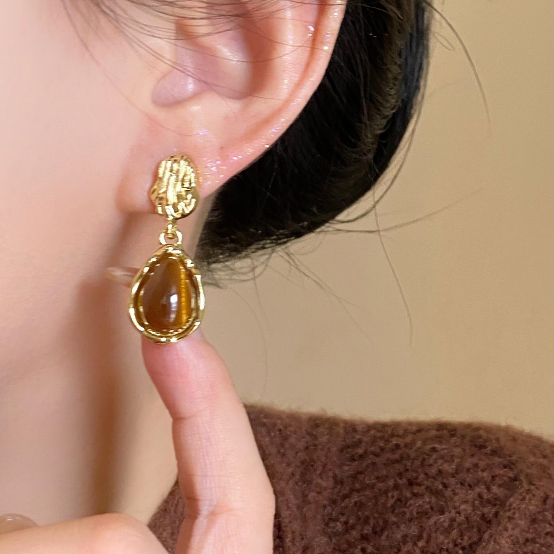 Amber Tiger's Eye Earrings
