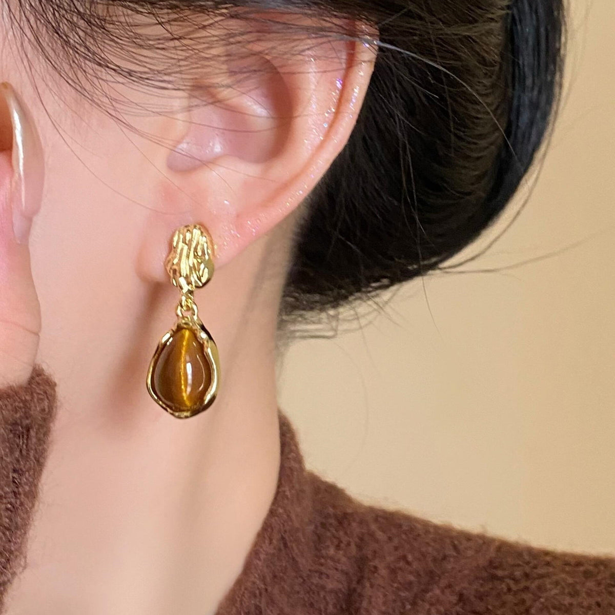 Amber Tiger's Eye Earrings