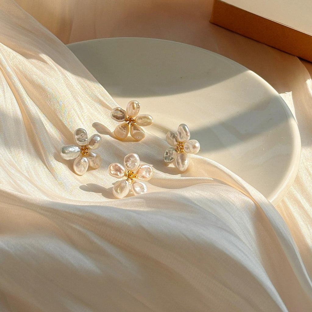 Pearl Flower Button Cover Cufflinks & Earrings