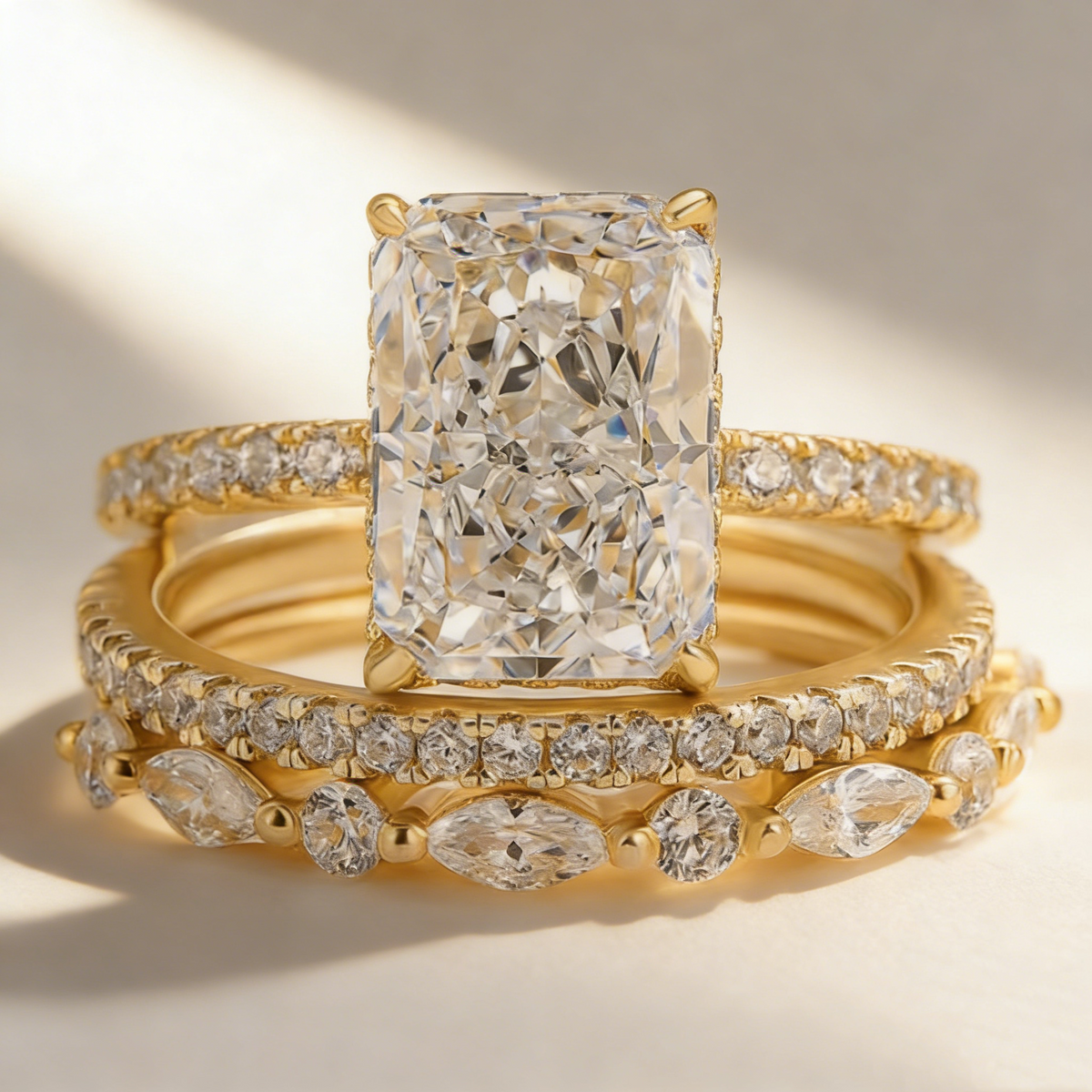 Ultra Sparkling Frost Cut Moissanite Ring Set