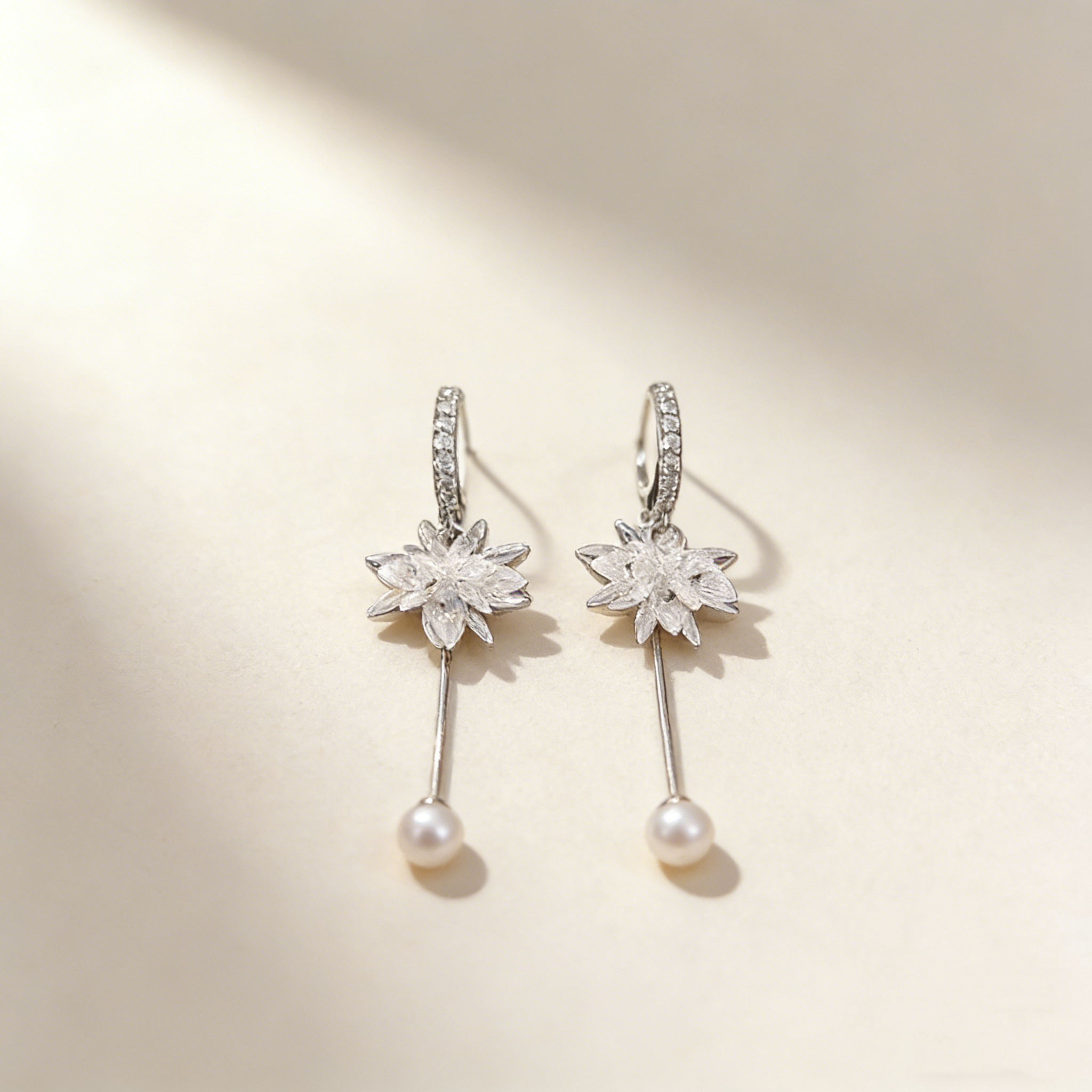 Ice Flower Tassel Pearl Earrings