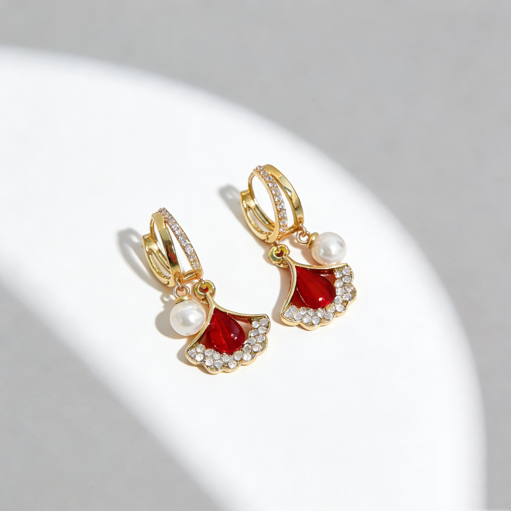 Ginkgo Leaf Pearl Earrings