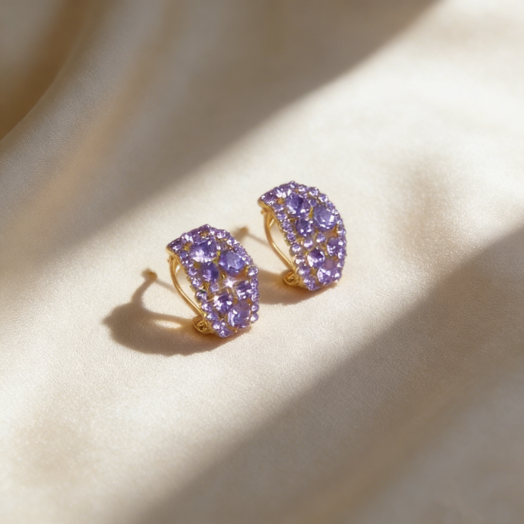 Elegant Natural Amethyst C-Hoop Earrings