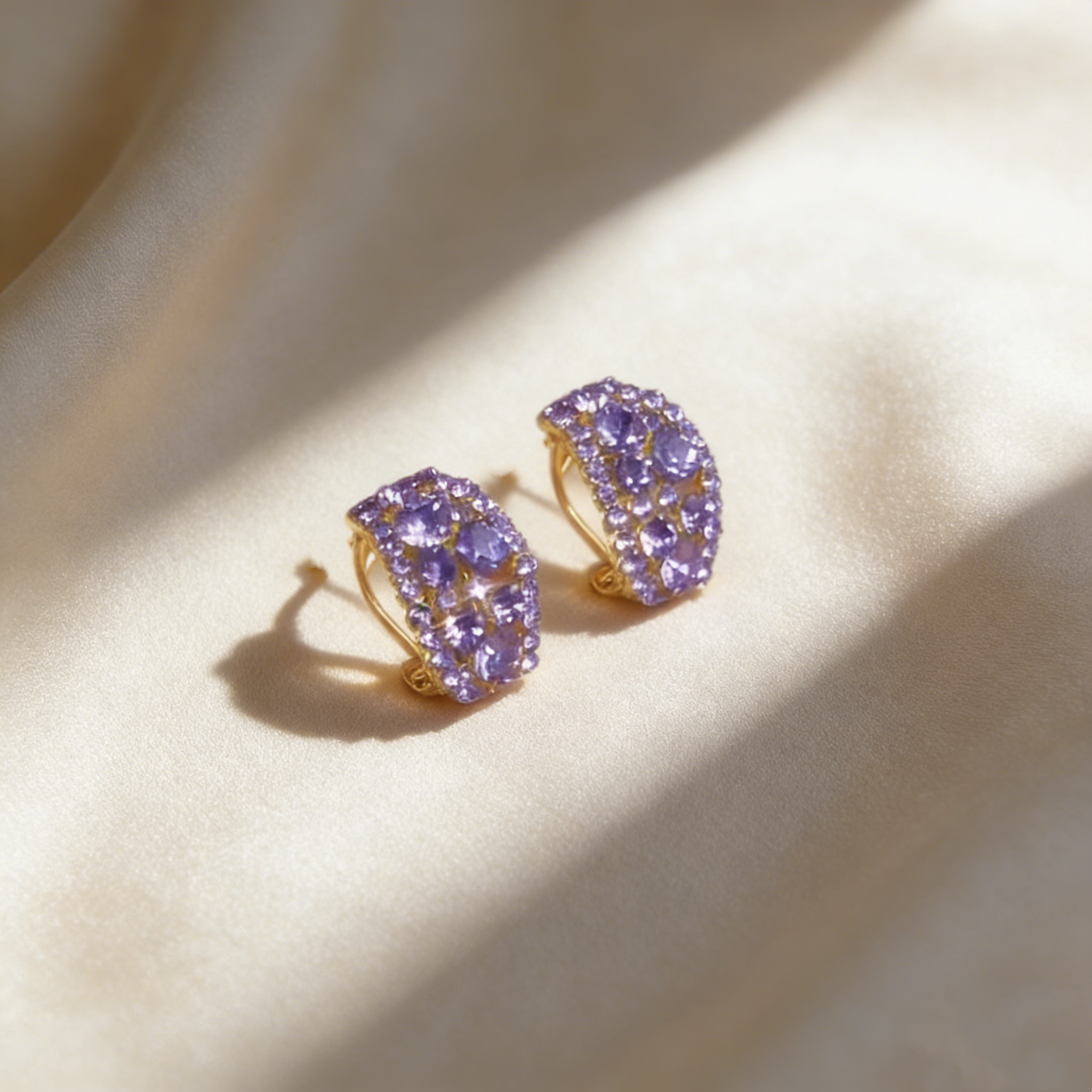 Elegant Natural Amethyst C-Hoop Earrings