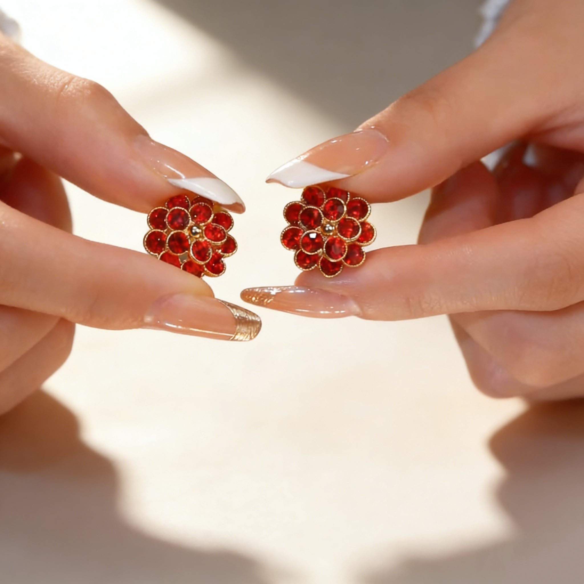 Ruby Double-Layer Floral Earrings