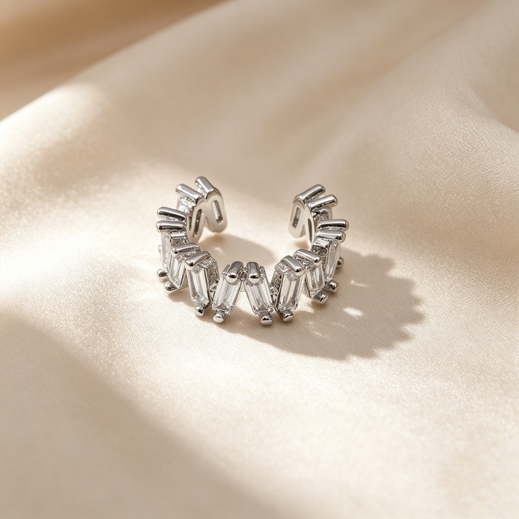 Sparkling Hoop Earrings &  Wave Ear Cuff Set
