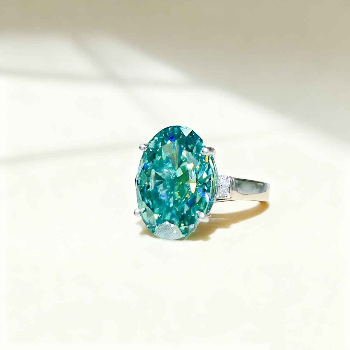 Green Frosted Oval-Cut Diamond Ring