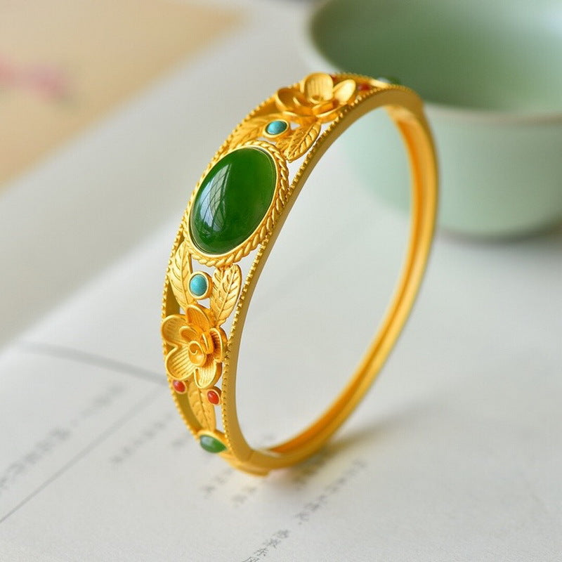 Plum Leaf Natural Emerald Jade Stone Bracelet