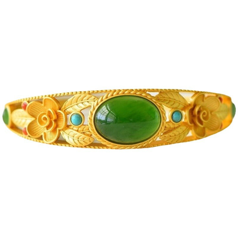 Plum Leaf Natural Emerald Jade Stone Bracelet
