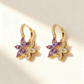 Amethyst & Diamond Flower Double-Layer Earrings
