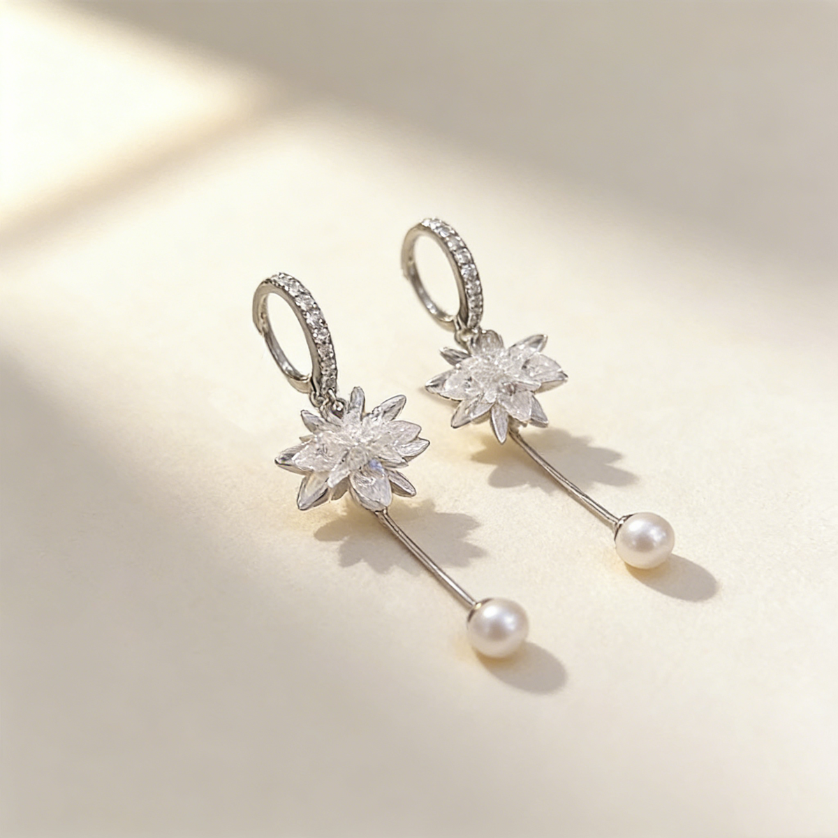 Ice Flower Tassel Pearl Earrings