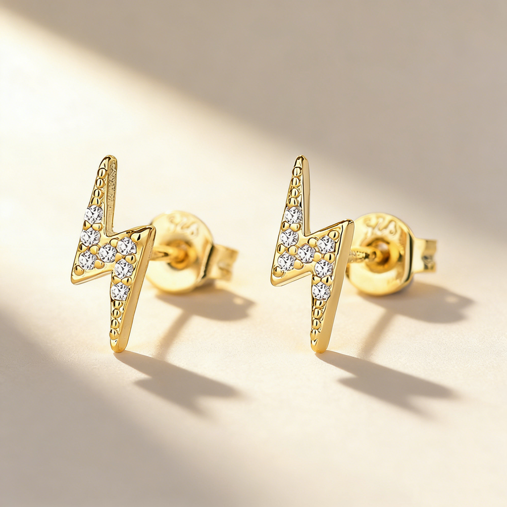 Minimalist Lightning Stud Earrings