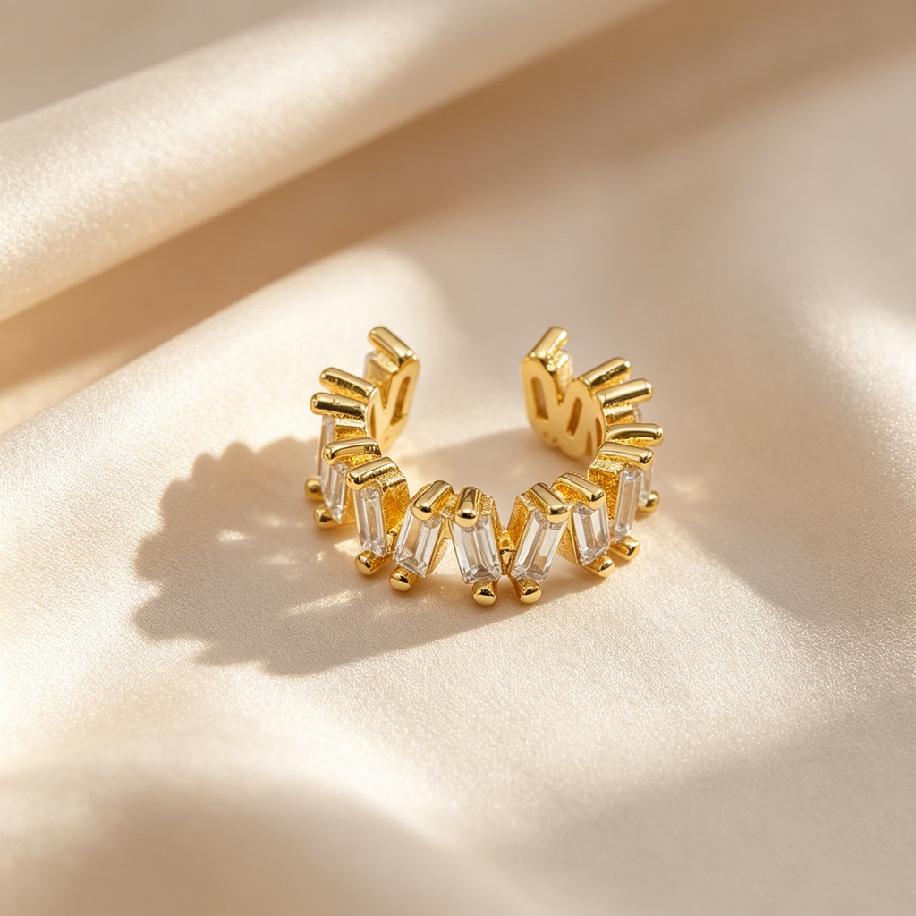 Sparkling Hoop Earrings &  Wave Ear Cuff Set