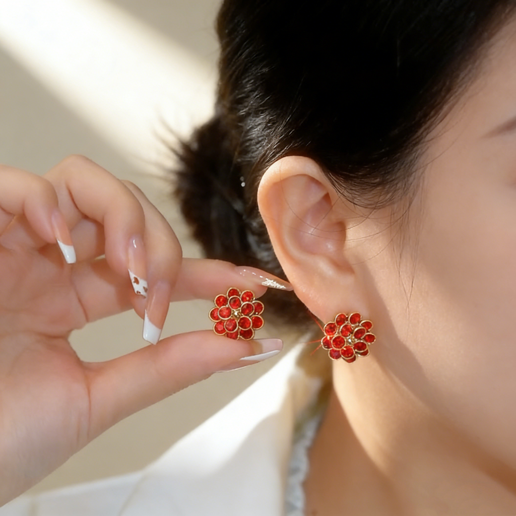 Ruby Double-Layer Floral Earrings