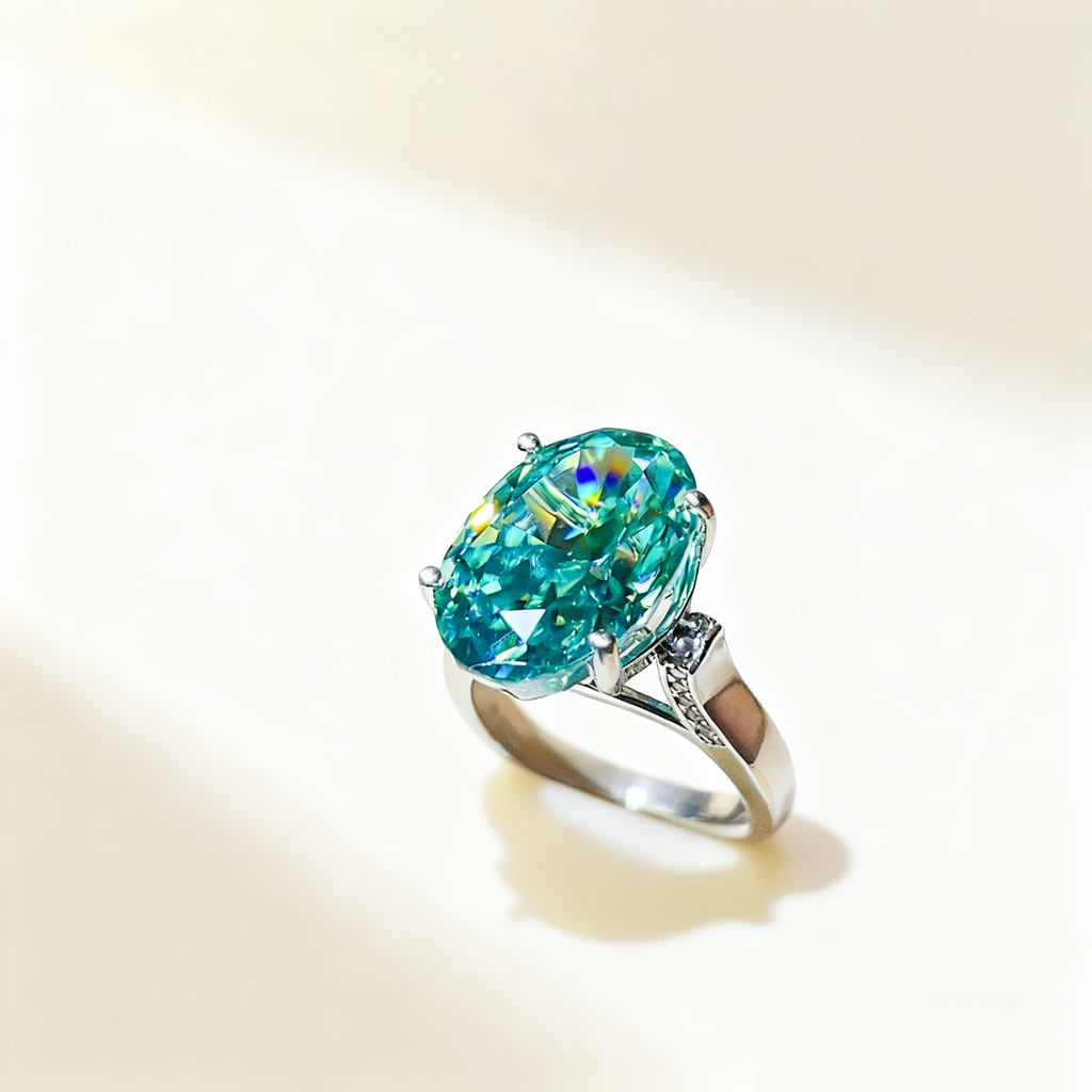 Green Frosted Oval-Cut Diamond Ring