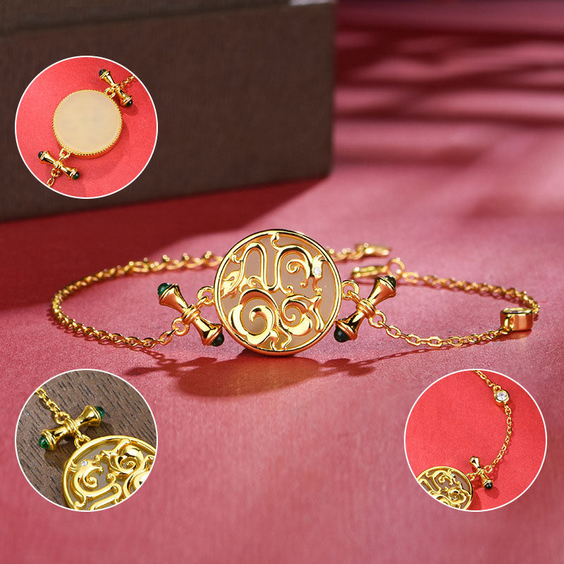 Dragon Phoenix ? Natural Emerald Jade Stone Bracelet