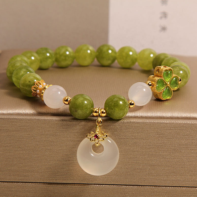 Green four-leaf clover Natural Emerald Jade Stone bracelet