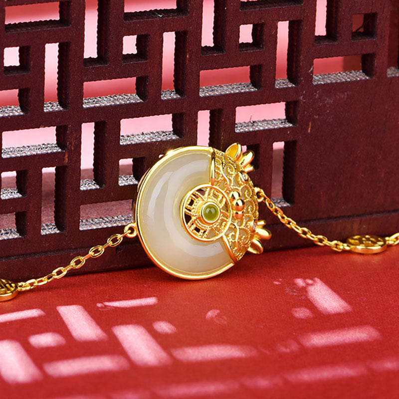 Cute Dragon Filigree Natural Emerald Jade Stone Bracelet