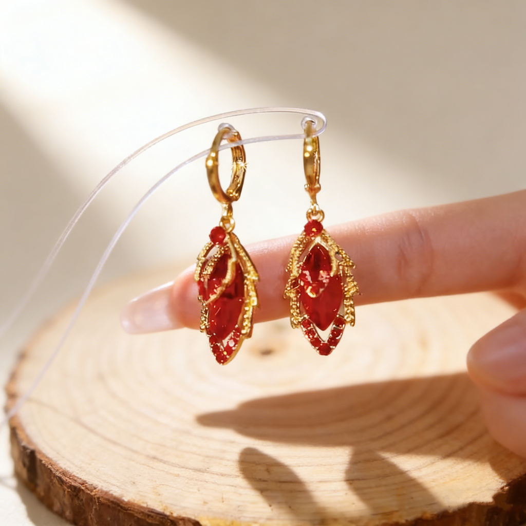 Double-Layer Maple Leaf Gemstone Earrings