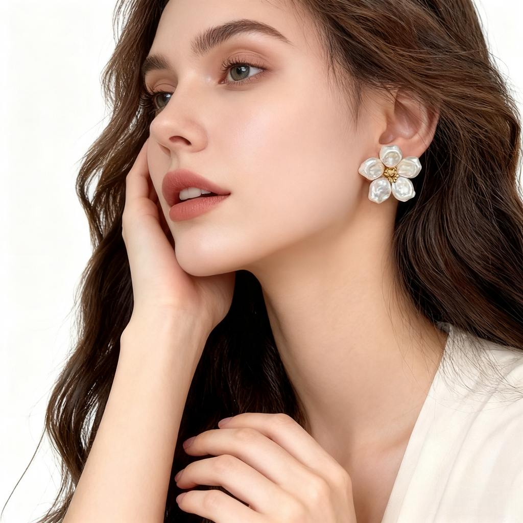 Pearl Flower Button Cover Cufflinks & Earrings