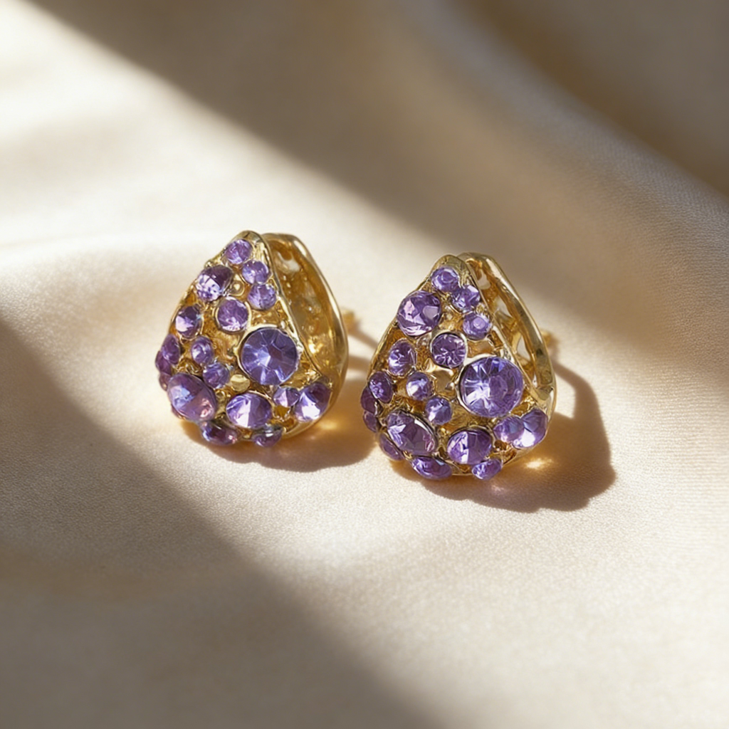 Elegant Amethyst Hollow Basket Earrings