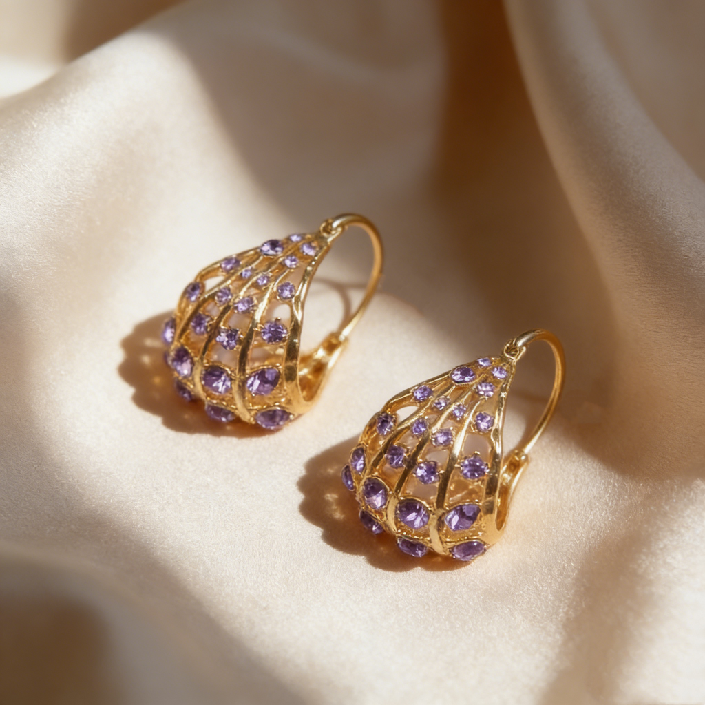 Elegant Hollow Amethyst Earrings