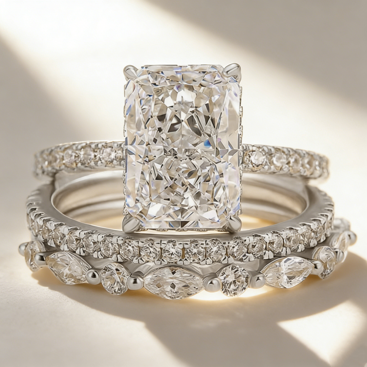 Ultra Sparkling Frost Cut Moissanite Ring Set