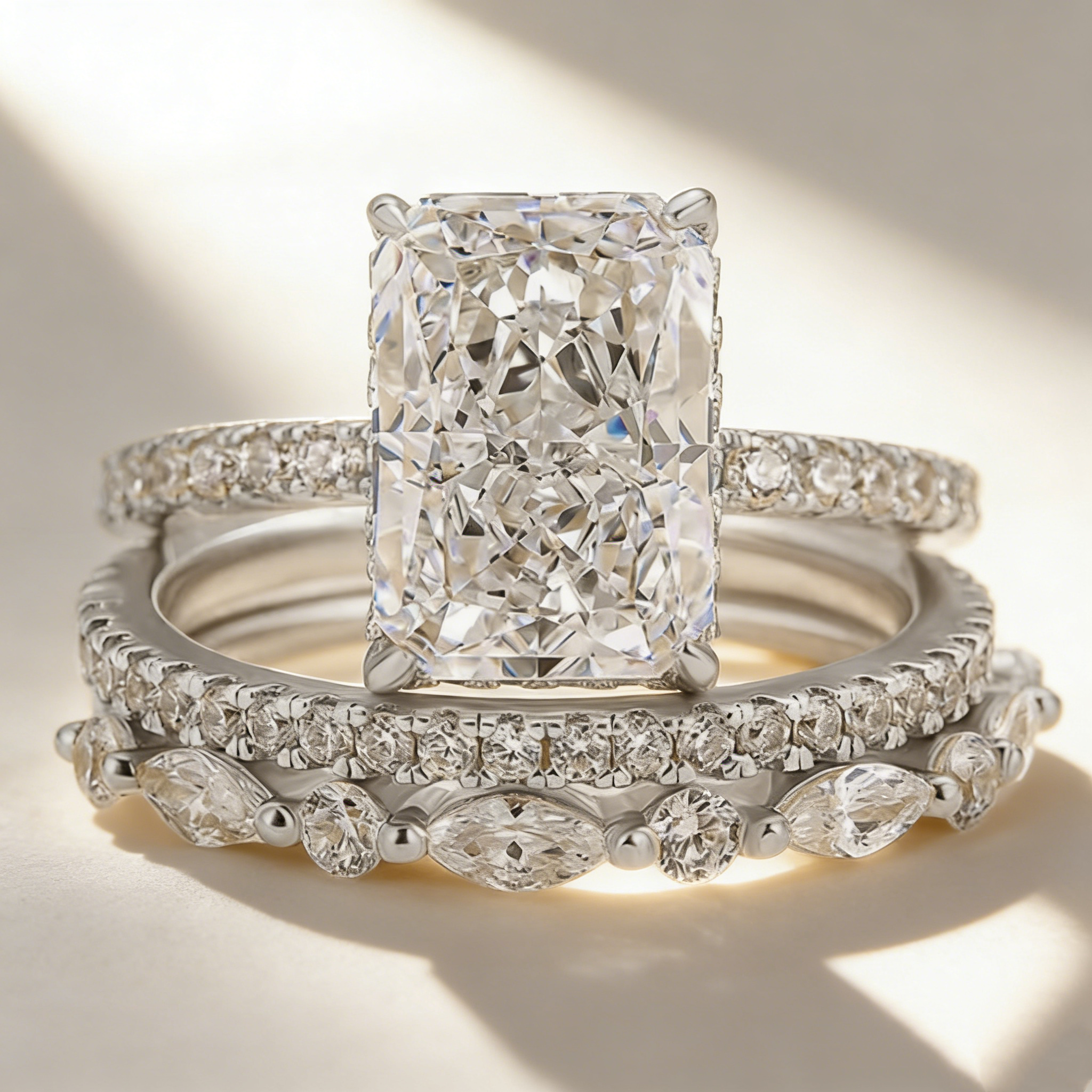 Ultra Sparkling Frost Cut Moissanite Ring Set
