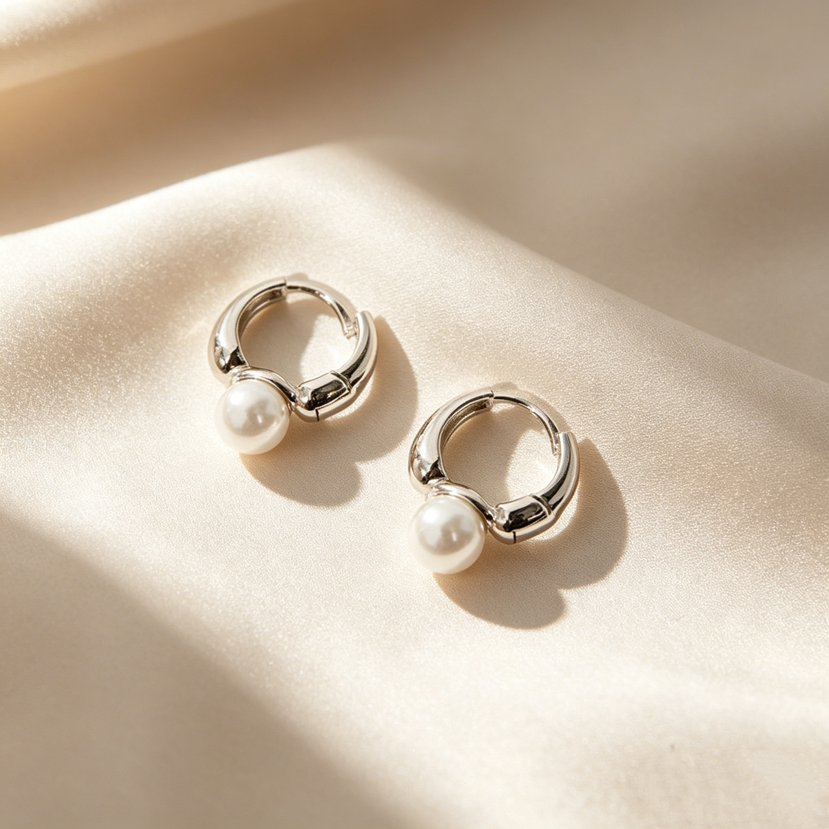 Minimal Pearl Hoop Earrings